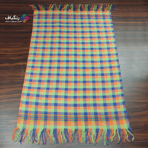 حوله دست و صورت دستباف - گالری (رنگ ترکیبی: نارنجی سبز آبی، طرح: چهارخونه)