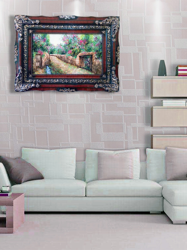 قاب تابلوفرش چوبی 3710 - تصویر گالری از نمای کلی قاب همراه با تابلوفرش در یک اتاق مطالعه قاب تابلوفرش چوبی 3710 - تصویر گالری از نمای کلی قاب همراه با تابلوفرش در یک اتاق مطالعه