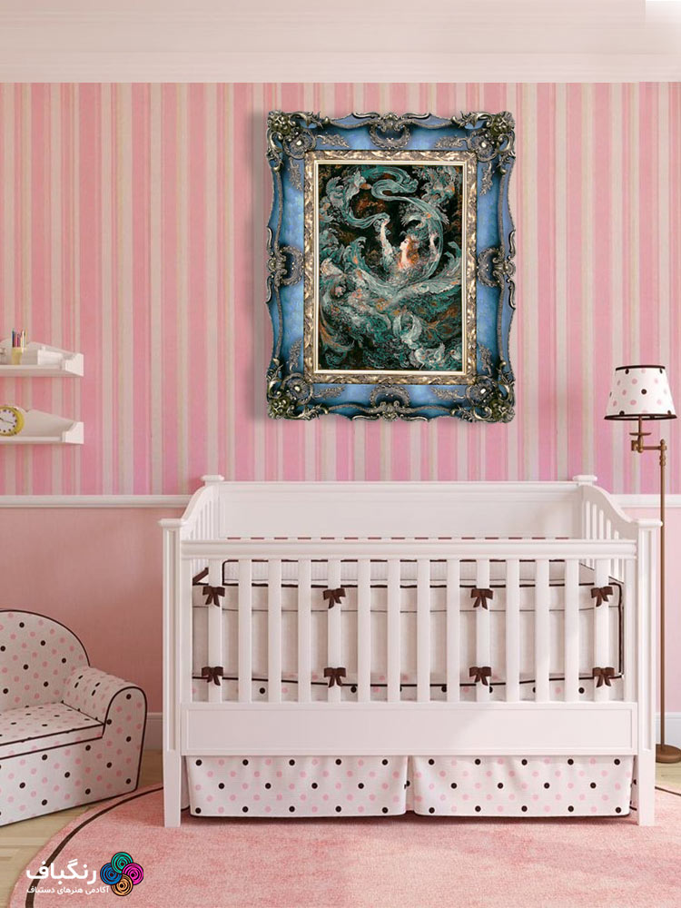 قاب تابلوفرش چوبی 4110 - تصویر گالری از نمای کلی قاب همراه با تابلوفرش در اتاق کودک قاب تابلوفرش چوبی 4110 - تصویر گالری از نمای کلی قاب همراه با تابلوفرش در اتاق کودک